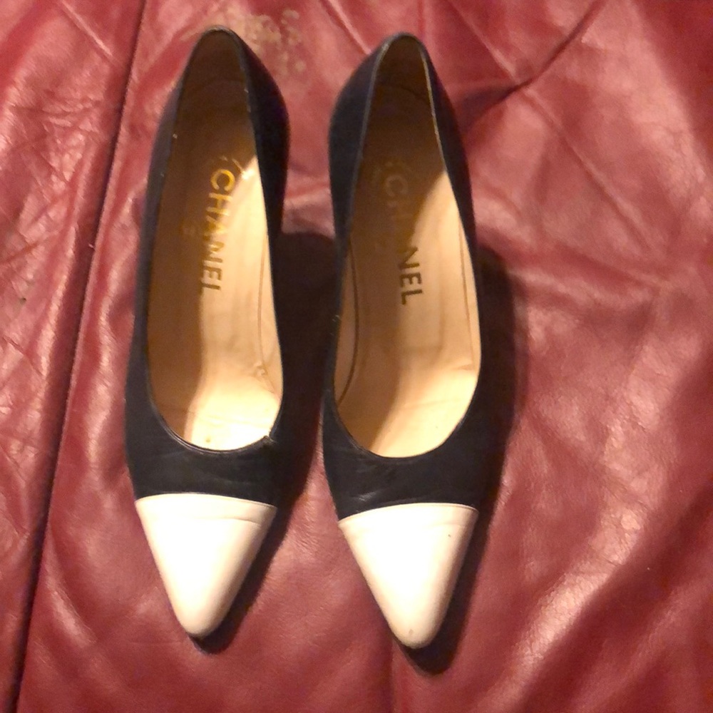 Chanel navy and white cap heels